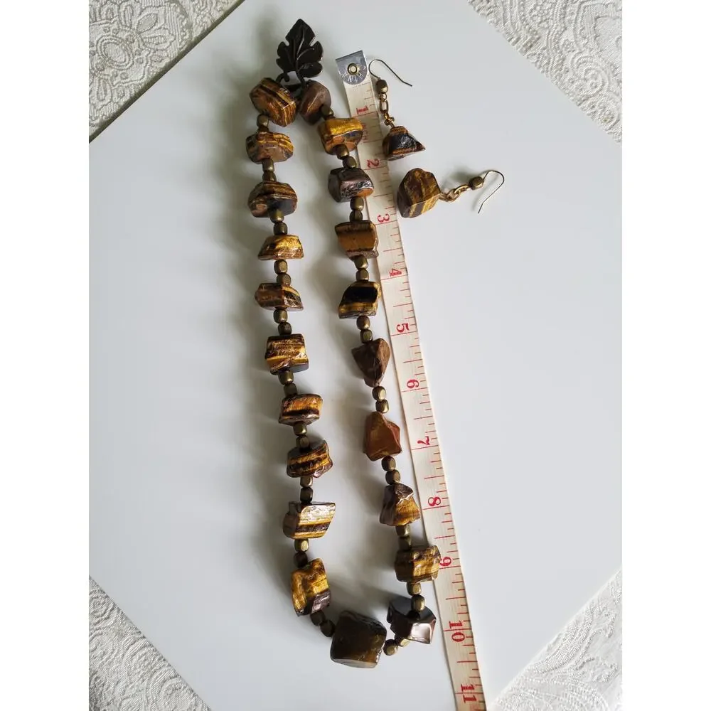 Beaded Tiger Eye Necklace and Earring Jewelry Set